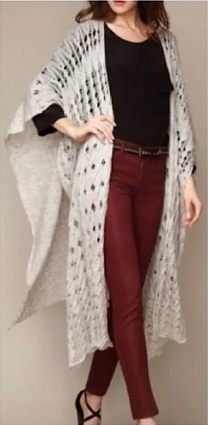 FREE PEOPLE Womens Cable Knit Poncho Cardigan Sweater Shawl in Grey XS/S thumbnail 1