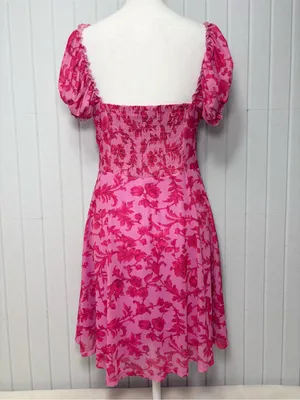 Urban Outfitters Pink Floral Mini Dress‎ Short Sleeve Lightweight size L thumbnail 3