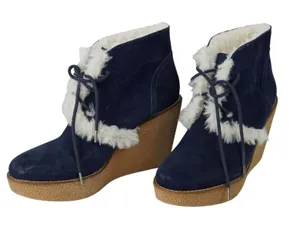 NWT Navy Gap Suede &‎ Shearling Gwen Ankle Boots Sz 9 thumbnail 1