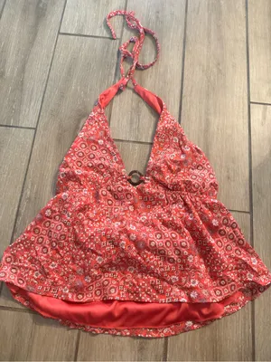 Red Printed Halter Camisole with Ring Accent thumbnail 1
