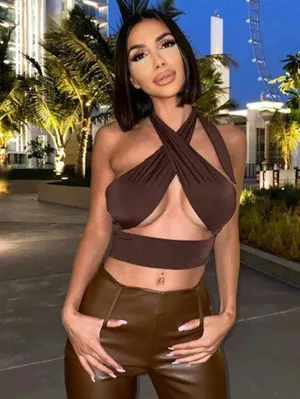 Tiger Mist Brown Wrap Top thumbnail 1