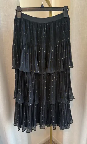 Chelsea & Violet Maxi Skirt Women's Large Black Gold Dot Printed Tiered Pleated thumbnail 1