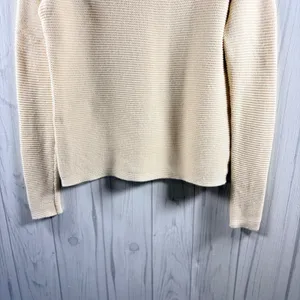 J. MCLAUGHLIN Garter Style Textured Knit Mock Neck 100% Cotton Sweater Cream, S thumbnail 4