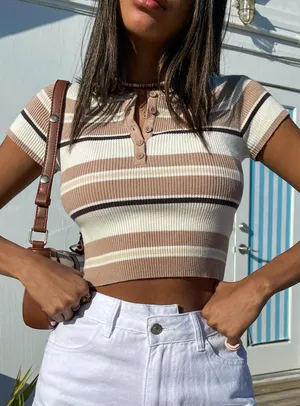 Princess Polly brown striped crop top thumbnail 1