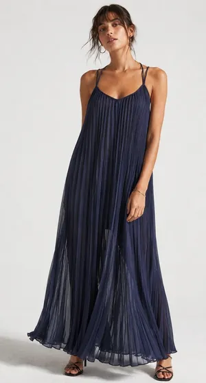 BCBGMAXAZRIA Isadona Navy Pleated Maxi Dress XXS Crisscross Strappy Backward thumbnail 1