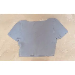 Babaton Sculpt Knit Square Neck Crop Top Light Blue Ribbed Short Sleeve Medium M thumbnail 4