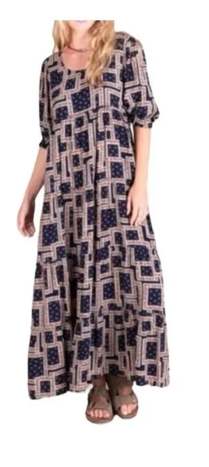 Natural Life Collette Tiered Maxi Dress Navy Scarf Print Size XS Beachy Boho thumbnail 1