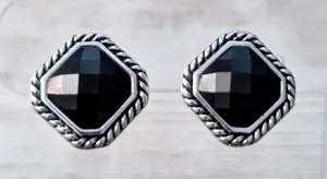 Vintage TJC Clip On Earrings Black & Silver Tone thumbnail 1