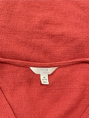 Women's Coral Textured Wrap Tie Front V-Neck Short Sleeve Blouse thumbnail 3