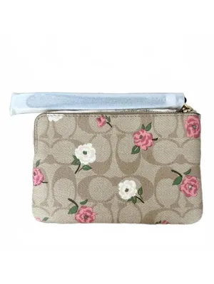 Coach Corner Zip Wristlet Signature Monogram Canvas Gold Light Khaki thumbnail 7