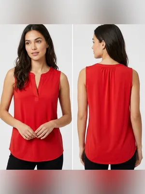 LOFT Loft Women’s Red Sleeveless Notch Neck Blouse Top Size Medium thumbnail 2