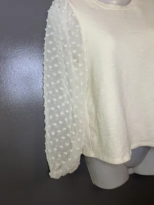 Maeve Sweater Womens Petite XS White Sheer Swiss Dot Balloon Sleeve Pullover thumbnail 3