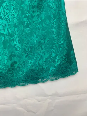 Victorias Secret size medium green paisley Lace Trim Teal Camisole Slip vintage thumbnail 8