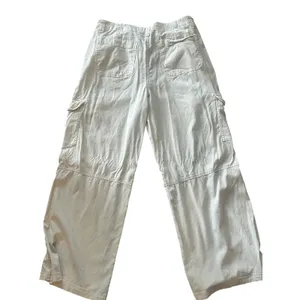 American Eagle Women Cream Wide Leg Cargo Pants Size 14 Stretch Lyocell Utility thumbnail 5