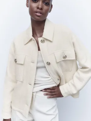ZARA Cream textured golden button jacket thumbnail 1