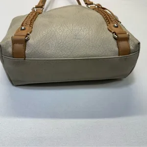 Cream Tan Shoulder Bag braided top handles vegan leather purse thumbnail 3