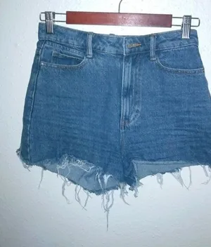Zara 2 High Rise Dark Wash Raw Hem Plain Pocket Jeans Shorts thumbnail 1