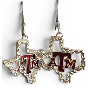 Texas A&M Aggies 925 Sterling Diamond Cut Maroon Enamel Dangle Earrings thumbnail 1