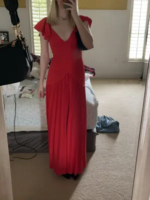 ASOS Red Flutter Sleeve V-Neck Maxi Gown thumbnail 2