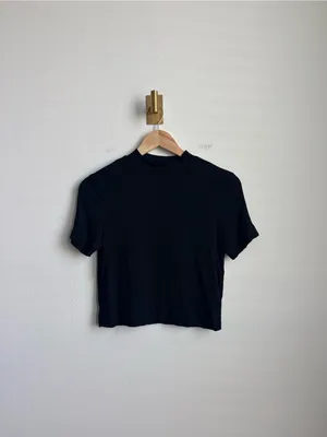 Babaton Aritzia Gonzalo Hip T-Shirt Black Ribbed Mock Neck Medium thumbnail 2