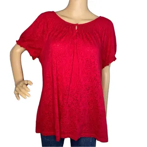 Kim Roger’s Short Sleeve Floral Print Top Blouse Red Size XL thumbnail 12