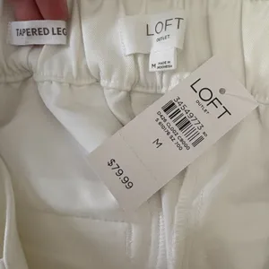 NWT Loft Outlet Paperbag Pants White Tapered Leg Belted Office‎ Size Medium thumbnail 5