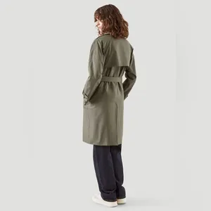 H&M Classic Belted Trench Coat Women's 6 Midi Twill Classic Jacket Olive Green thumbnail 3