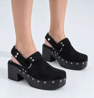 Nasty Gal Slingback Platform Clogs 37 EU Black Suede Studded Square Toe Goth Y2K thumbnail 1