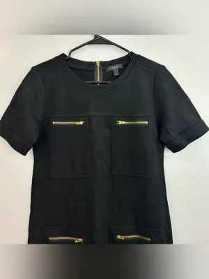 J. Crew Black Wool Blend Short Sleeve Retro Zipper Mini Shift Dress Size 2 thumbnail 3