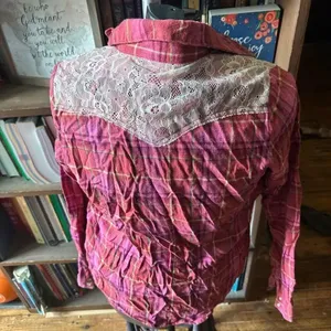 Wrangler Western pink plaid lace button down S shirt thumbnail 3