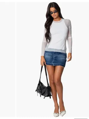 Edikted White Layered Mesh Sheer Ribbed Long Sleeve Top Small thumbnail 5