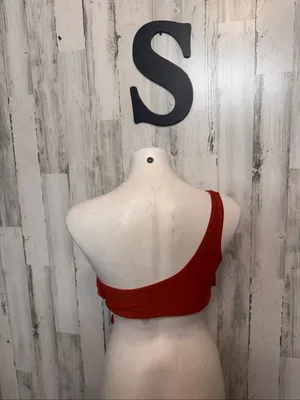 One Shoulder Wrap Bikini Top Womens S Rust Terracotta Cutout Side Tie Swim thumbnail 3