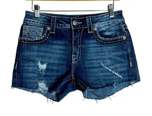 Miss Me Women's Distressed Embellished Denim Shorts Blue Size 26 thumbnail 1