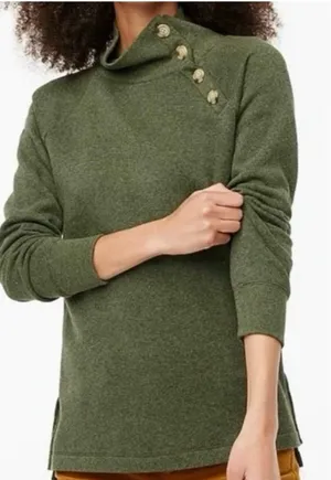 J. Crew Funnel‎ Neck Pullover Green Button Detail Long Sleeve Small thumbnail 1