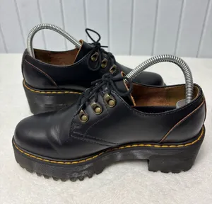 Dr. Martens Leona Lo Black Platform Heeled‎ Oxford Shoes Womens size 7 thumbnail 1