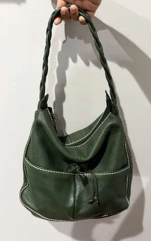 Plinio‎ Visona Italy Green Satchel Genuine Leather Oversized Handbag F thumbnail 1