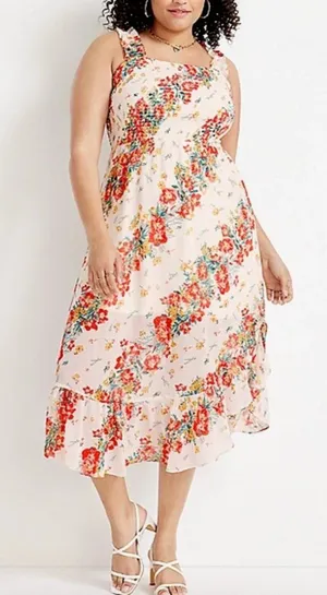 NWT Maurices Floral Smocked Tiered Ruffle Sleeveless Midi Dress Size XL Cottage thumbnail 1