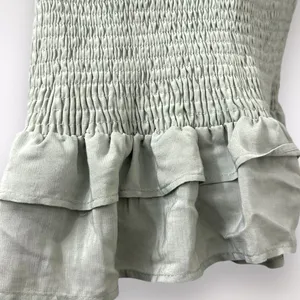 Mable L Light Green‎ Badale Smocked Ruffles Fitted Mini Dress Satin Stretch thumbnail 5