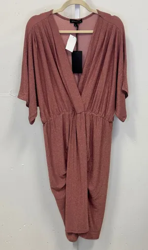 NWT Gibsonlook Rose Gold Metallic Knit V-Neck Dolman Sleeve Midi Dress‎ Stretch thumbnail 1