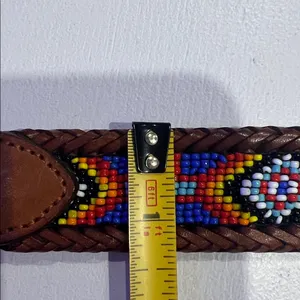 Vintage 1991 Brighton beaded western brown leather belt Aztec diamond pattern 30 thumbnail 11