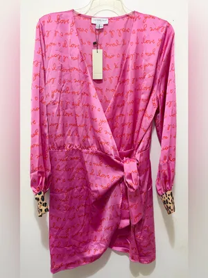 Never Fully Dressed Plus Love Print Wrap Mini Dress Pink & Red Sz 18 NWT thumbnail 5