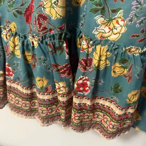 Lola P Tunic Top Womens L Floral Babydoll Peasant Boho Blouse Tassel Tie Tiered thumbnail 6