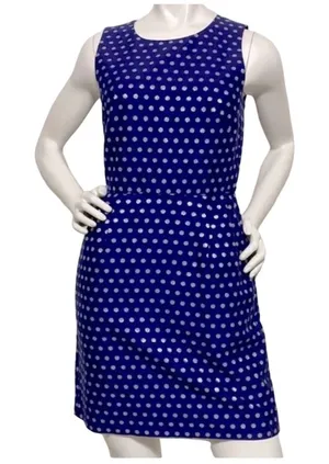 J.Crew Polka Dot Silk Blend Sheath Dress Women's‎ Size 2 Cobalt Silver Metallic thumbnail 1