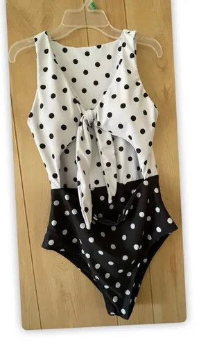 Women's Swimsuit‎ Tie Front Polka Dots, M thumbnail 1