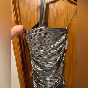 NWT ASTR The Label Silver one shoulder mini “Golda” dress size large thumbnail 13