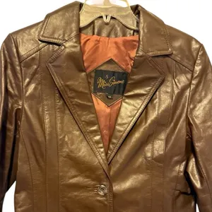 Vintage Miss Simone Leather Jacket Brown Size 16 thumbnail 2