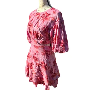 VICI Pink Floral‎ Cutout Puff Sleeve Tiered Mini Dress ACD70781B Small thumbnail 5