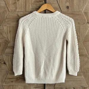 Lara Knit White Cable Knit Crew Neck‎ Pullover Sweater Crochet thumbnail 3