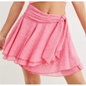 Aerie Pink Tiered Ruffle Mini Skirt Women's Size Large thumbnail 2