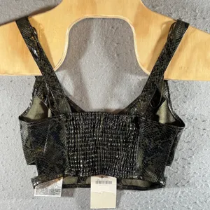 1063 |‎ NWT Zara Faux Leather Snakeskin Cutout Bustier Crop Top Green Womens S thumbnail 2